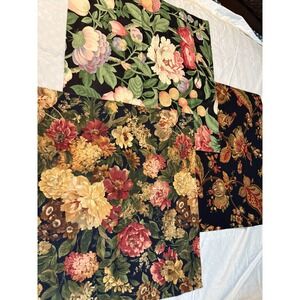 Lot of 3 dark VTG BOTANICAL FLORAL print design fabrics plants  25" by‎ 25" each